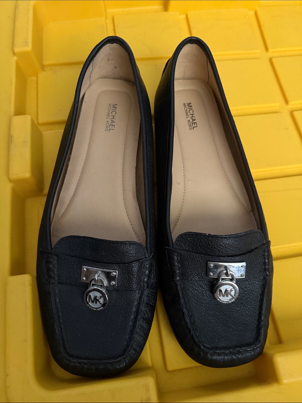 Michael Kors Black Leather MK Charm Loafers